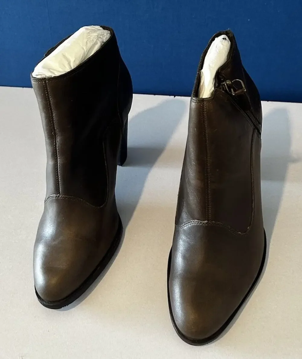 UGG Australia 1018637A Brown Leather Ankle Boots Block Heel Side Zip Women US 11